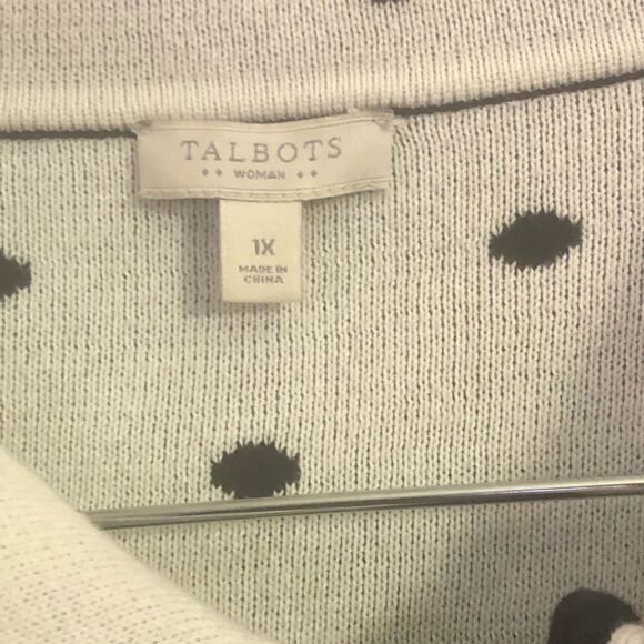 Talbots Sweater/Jacket  Black White Polka Dot Size 1X Stand Up Neck Button Front - Picture 3 of 6